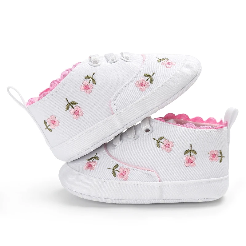 

Baby Girl Floral Cotton Shoes, Flower Embroidered Soft Prewalker Walking Footwear Casual Shoes