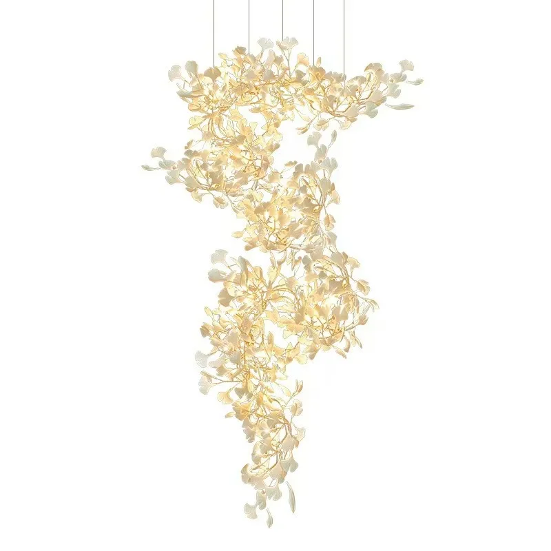 

Loft staircase lamp, light luxury villa, overhanging ginkgo biloba lamp