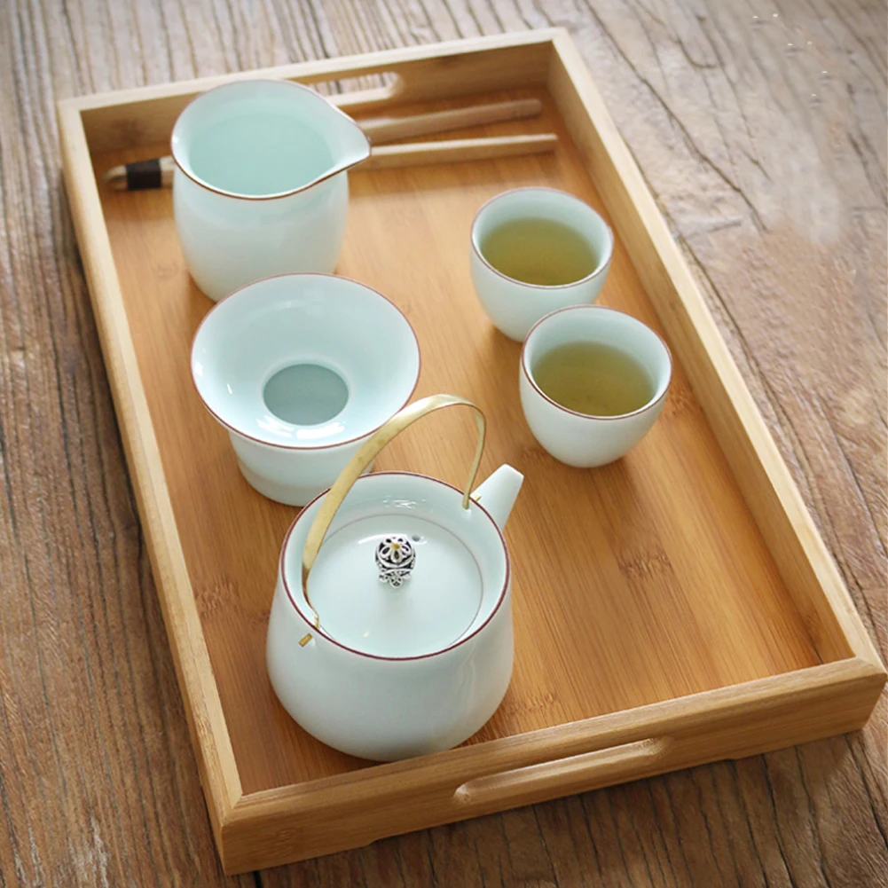 1 STÜCK Bambus-Teetablett im chinesischen Stil, Teetasse, Serviertisch für Zuhause, Teehaus, Küche, Geschirr, praktisch zum Aufbringen von Snacks
