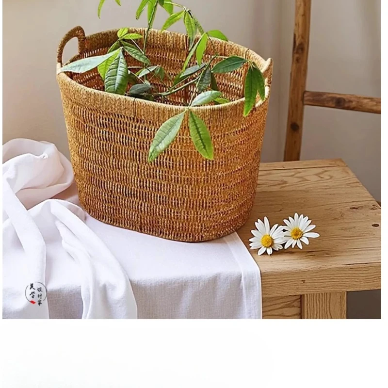 Faux Rattan Laundry Basket Large Capacity Woven Storage Bin with Handles - Portable Clothes Hamper for Home Bedroom Bathroom