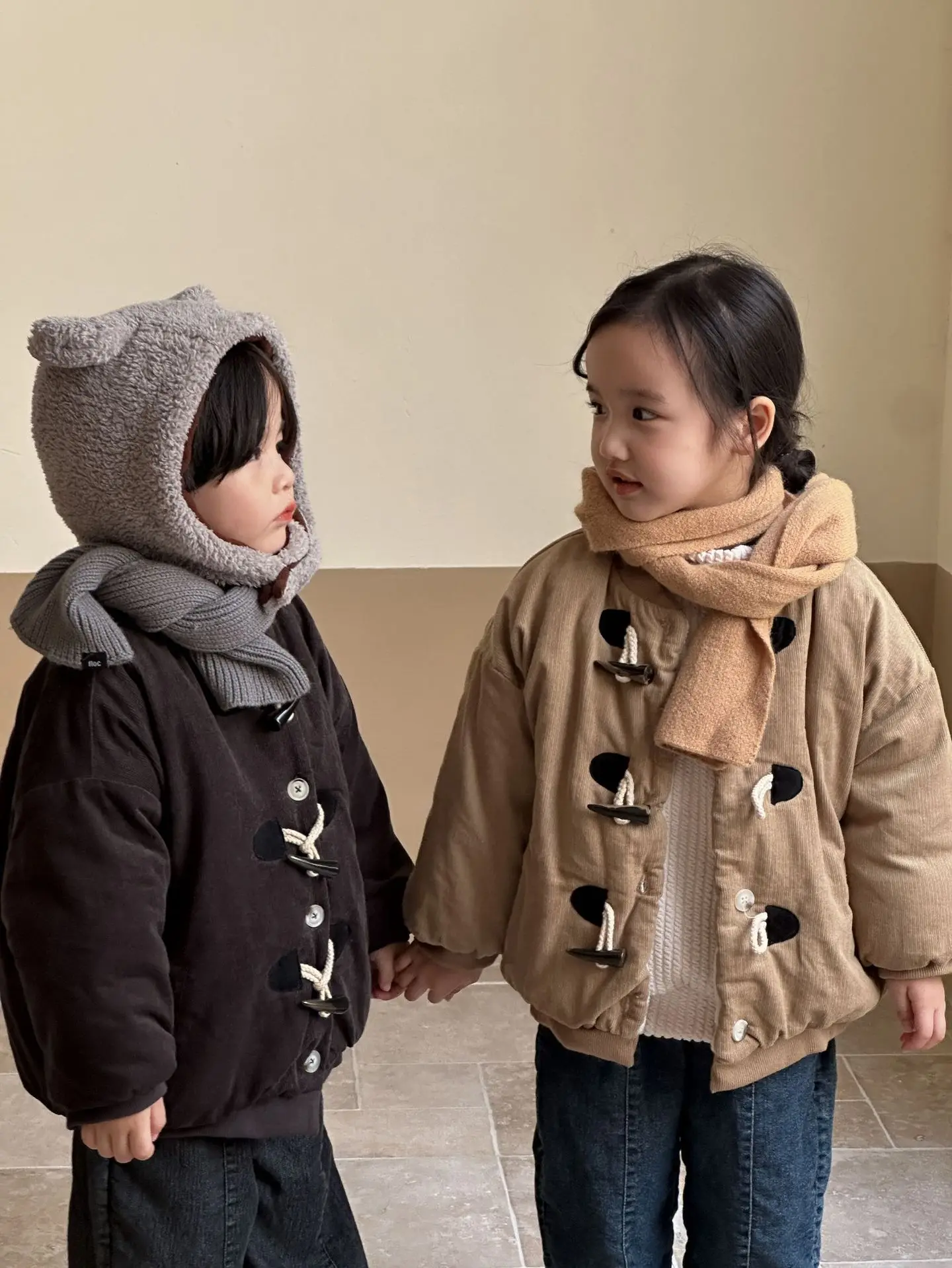 Children Corduroy Cotton-padded Jacket for Boys and Girls Fleece Thickened Korean Style Winter Baby Casual Warm Jacket