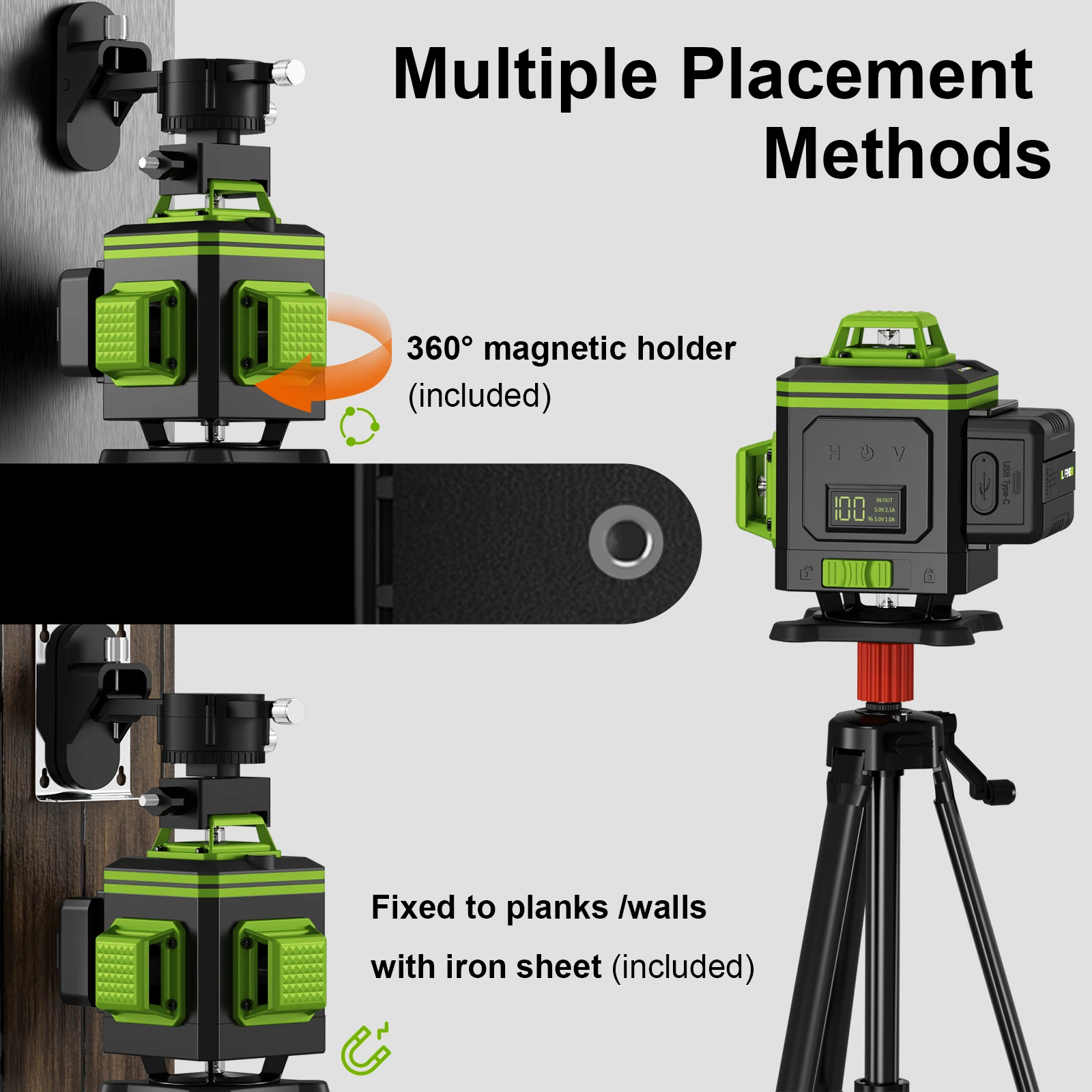 LFINE16 Lines Laser Level 4D Green Light  360° Beams Horizontal&Vertical Selfleveling High-precision Cross Line Lithium Battery