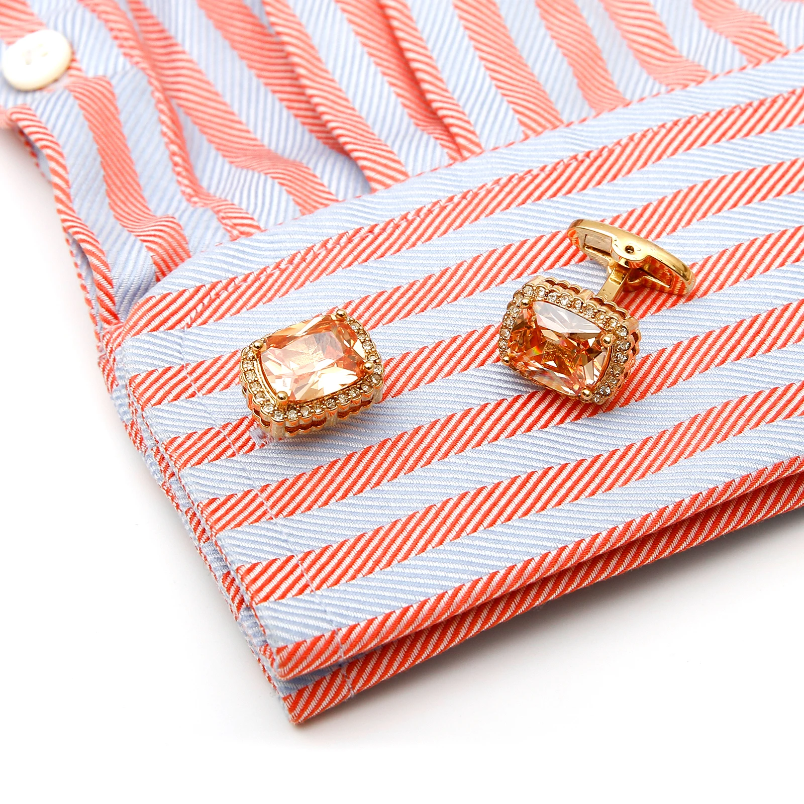 Cufflinks for Men XK23029 Luxury Orange Zircon Rhinestone Square Copper Golden Dress Shirt Cuff Links Jewelry