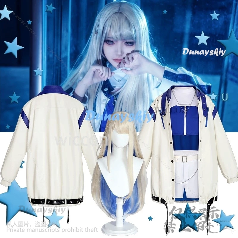 

Anime Game Project Sekai Colorful Stage Feat Vivid BAD SQUAD Cosplay Azusawa Kohane Costume Idol Coat Lolita Blue Wig Customized