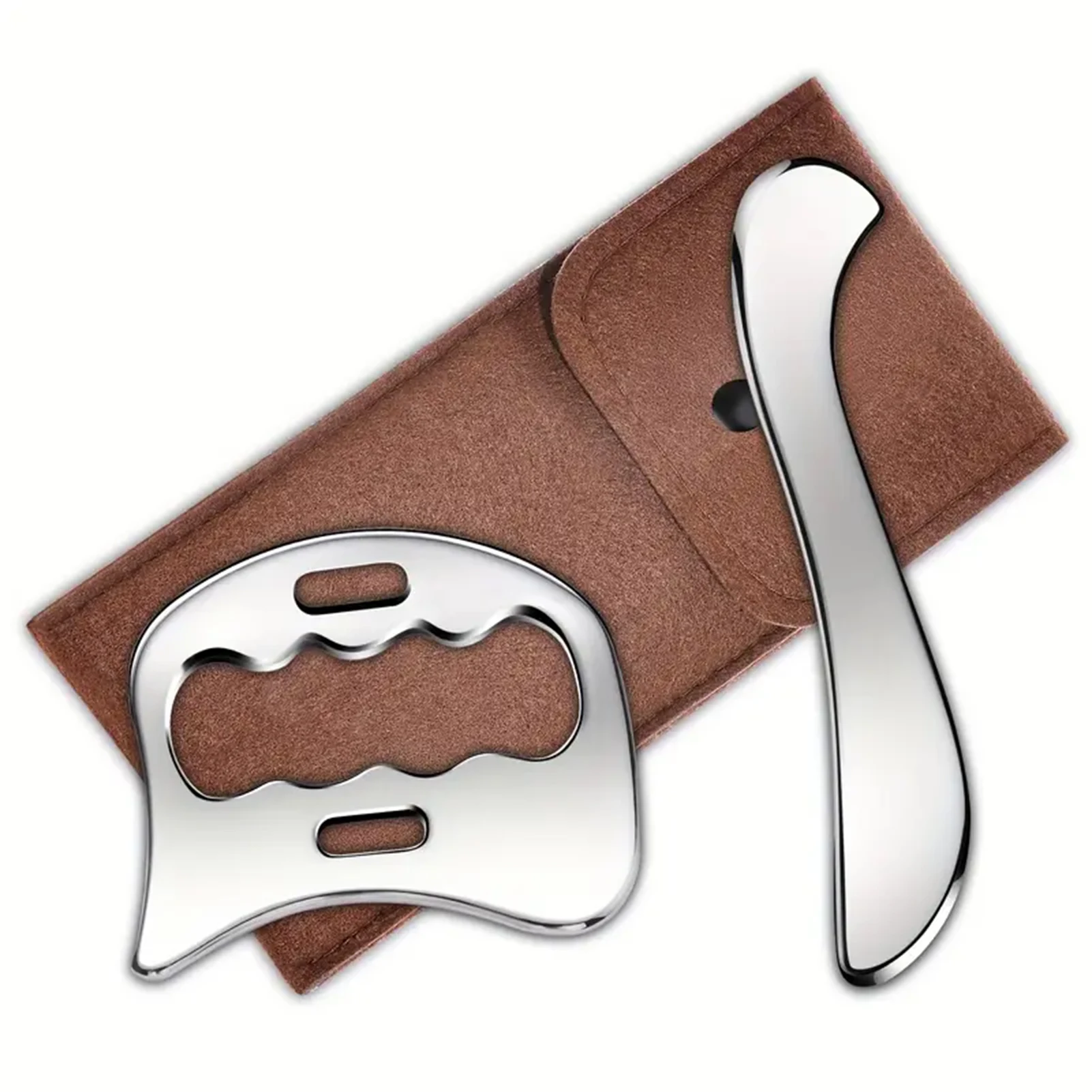 

Stainless Steel Gua Sha Scraping Tool Muscle Massager for Acupuncture Points Therapy and Meridian Stimulation with Storage Bag