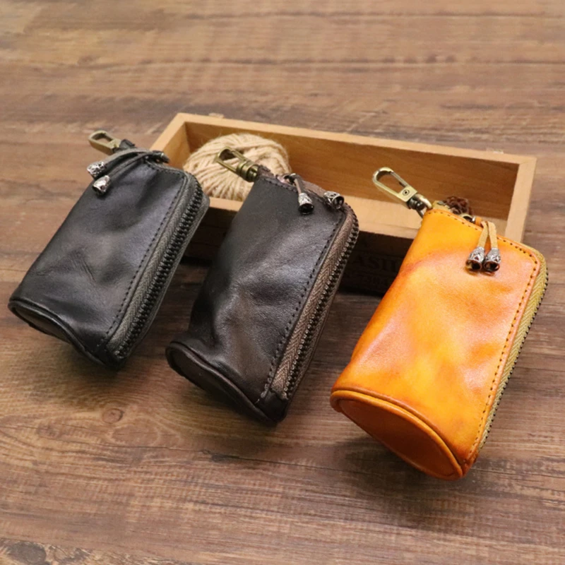 

New Arrival Men Genuine Leather Key Bag Key Chain Holder Fashion Zipper Home Storage Bag Double Key Pack Car Bag For Man