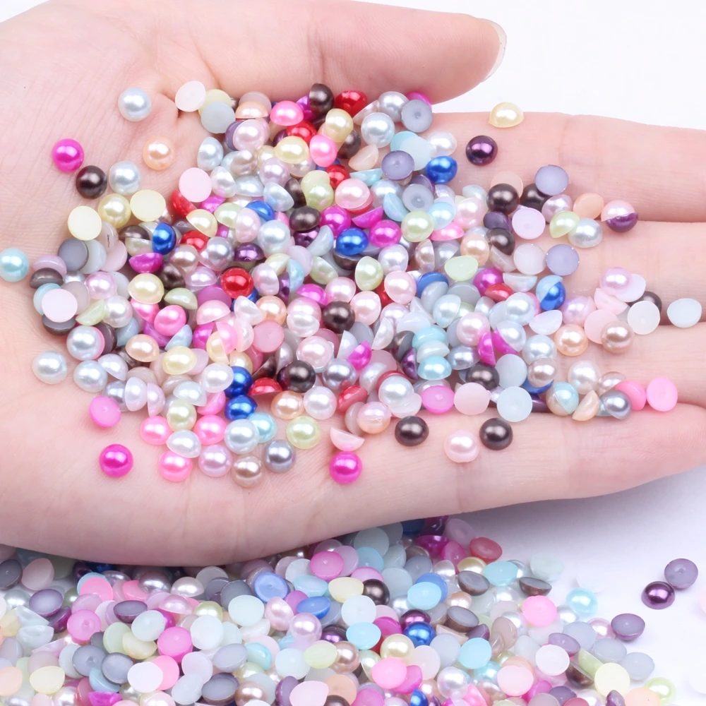 

Half Round Pearls Gems 5000pcs 5mm Colors Round Flatback Imitation Glue On Resin Beads DIY Crafts Nails Art Decoration