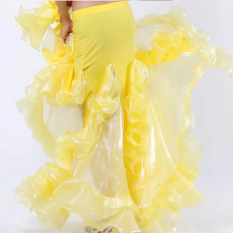 Women Chiffon Belly Dance Long Skirt High Split Belly Dancing Performance Dancewear