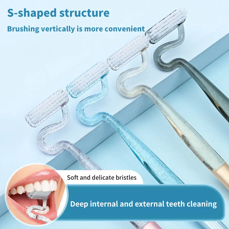 Escova de cerdas macias para adultos e homens, escova de dentes em forma de S, interdente cerdas macias