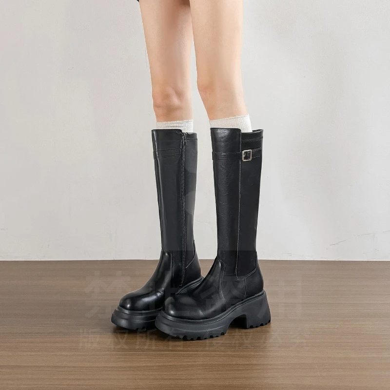 New Womens Shoes Exquisite Genuine Leather Knight Boots for Woman Fashion Platform Knee High Boots Designer Shoes Botas Feminina