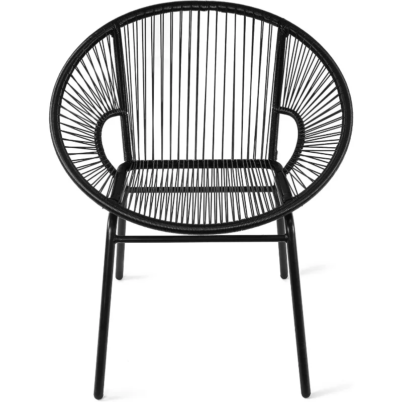 Outdoor All Weather PE Wicker Club Chair with Steel Frame - 2 Pack, 31.5 x 24.8 x 28.35 in, Black