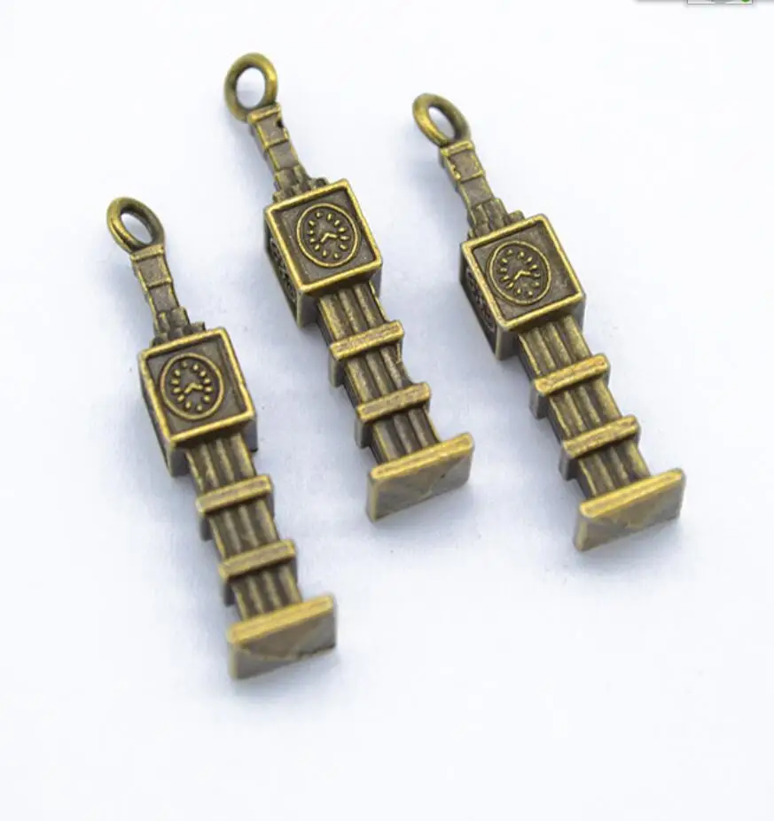 10pcs Charms Big Ben 3D Clock 27x5x5mm Tibetan Bronze Silver Color Pendants Antique Jewelry Making DIY Handmade Craft F0562