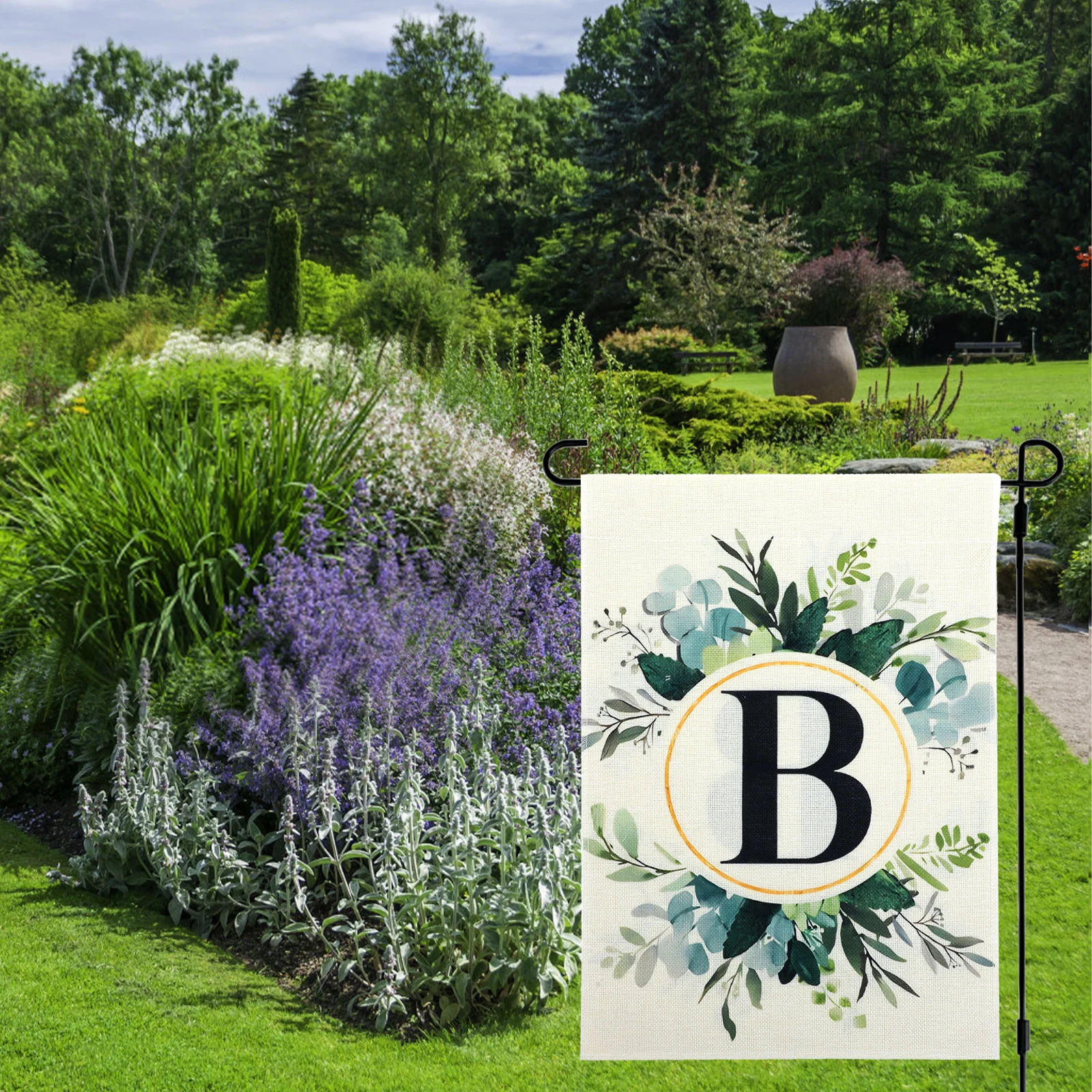 Plant Printed Flag Spring Farmhouse Letter B Garden Flag Decor Floral Pattern Letter Durable Outdoor Plants Banner