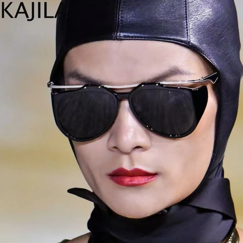 Übergroße runde Punk-Sonnenbrille für Damen, groß, 2025, Luxusmarke, Vintage, ovaler Metallrahmen, Sonnenbrille für Damen, Schildbrille, UV400