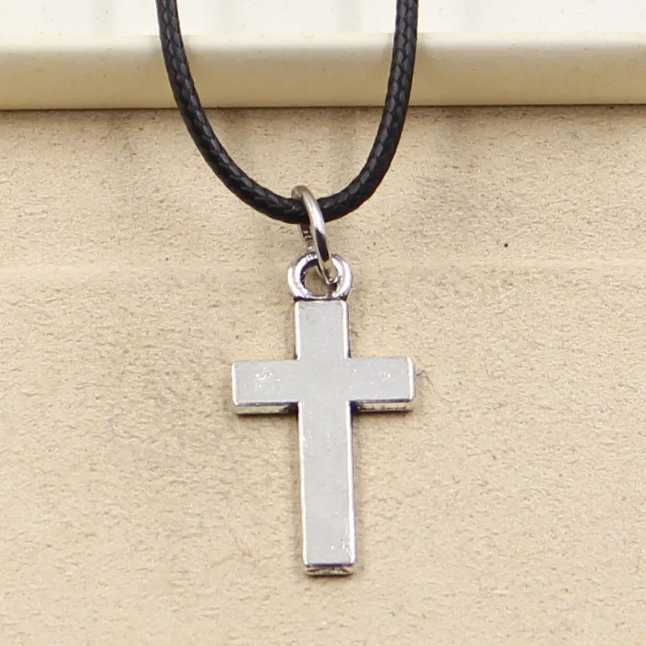Nueva moda tibetana Color plata colgante Cruz collar gargantilla encanto cordón de cuero negro precio de fábrica joyería hecha a mano