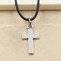 New Fashion Tibetan Silver Color Pendant Cross Necklace Choker Charm Black Leather Cord Factory Price Handmade Jewelry