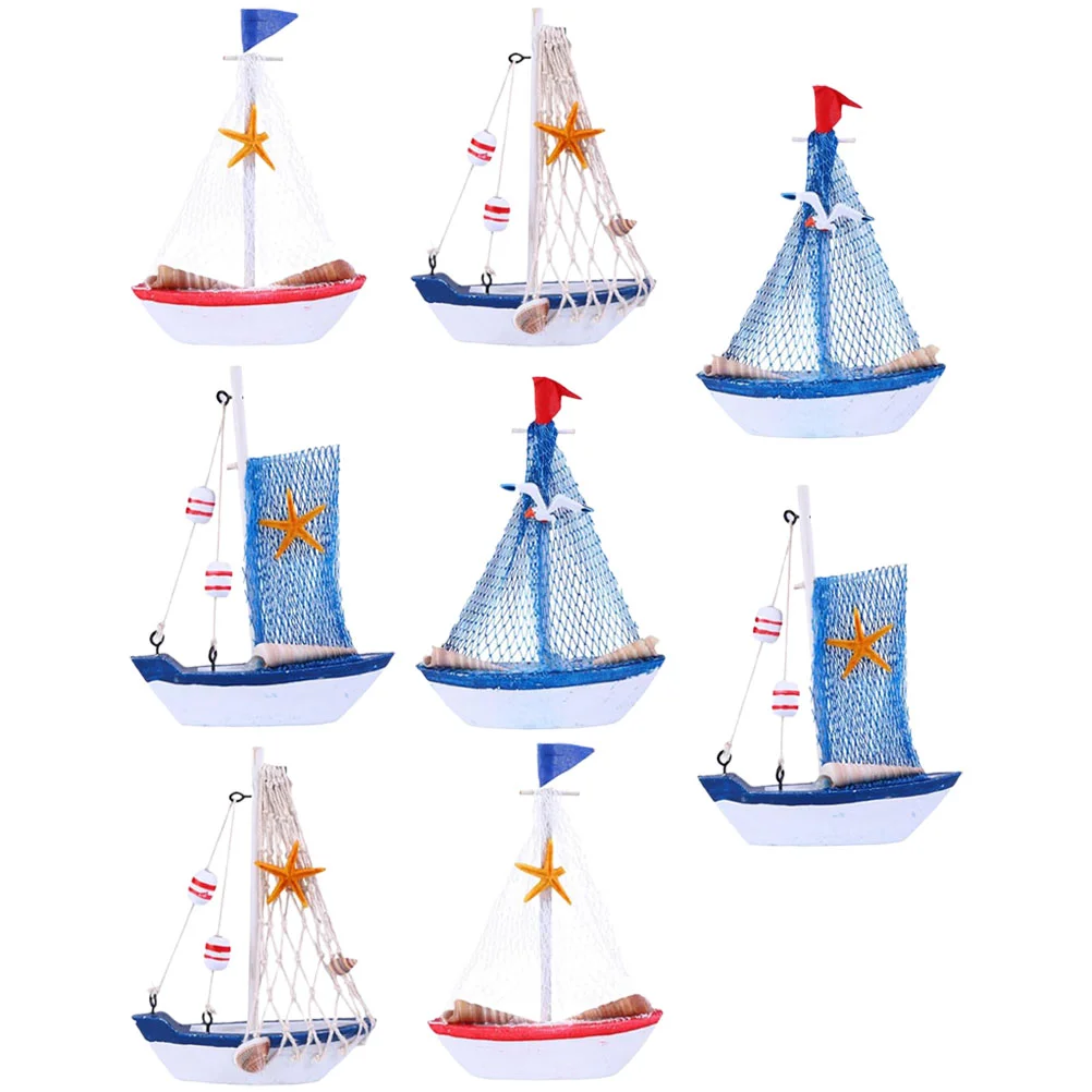 Mediterranean Style Mini Home Decor Nautical Party Coast Sailboat Model Wooden Sailing Desktop Ornament Ship Adornment Craft