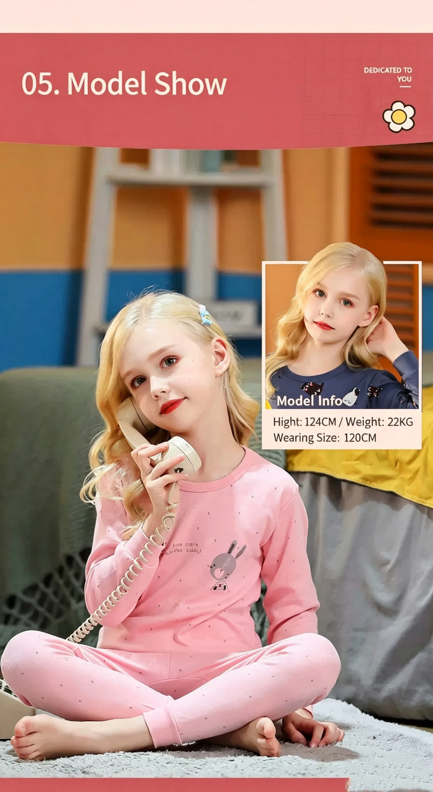 Kinderunterwäsche aus reiner Baumwolle, lange Unterhosen für Mädchen, Thermo-Unterwäsche, Baumwoll-Pyjamas für ältere Kinder, Frühlings- und Herbst-Homewear. – Detail 7