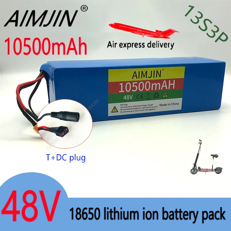 

AIMJIN 48V 13S3P 10.5Ah Li-Ion Battery Pack,for high-power 1000W motor 48v Electric bicycle batteries XT60-T Plug Built-in BMS