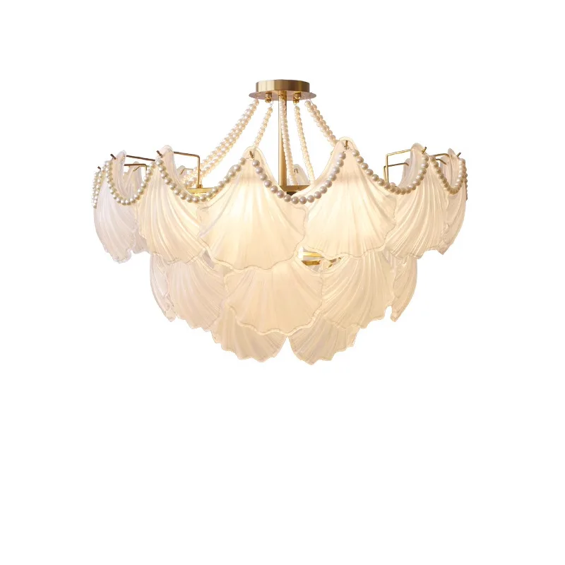 

Light luxury living room chandelier retro crystal shell pearl French romantic dining room master bedroom lamp modern simplicity
