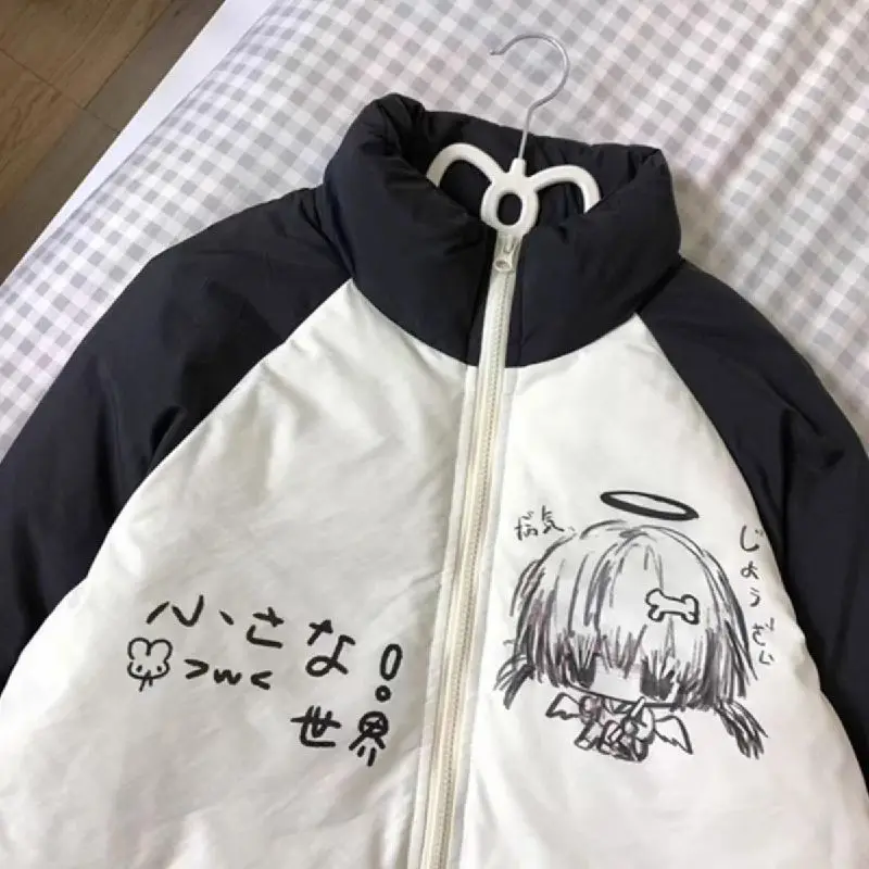 เสื้อโค้ทซิปสไตล์ญี่ปุ่นน่ารักสำหรับผู้หญิง แขนยาว พิมพ์ลายการ์ตูน สไตล์หวาน เสื้อผ้าน่ารัก สไตล์ฮาราจูกุ เสื้อพาร์กาสำหรับฤดูใบไม้ร่วง