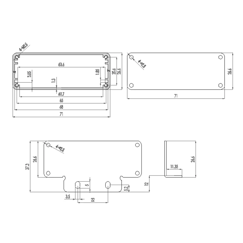 1pc Aluminum Enclosure Case Silver DIY Electronic Project Boxes PCB Instrument Metal Shell 90/100/110x71x26mm Battery box