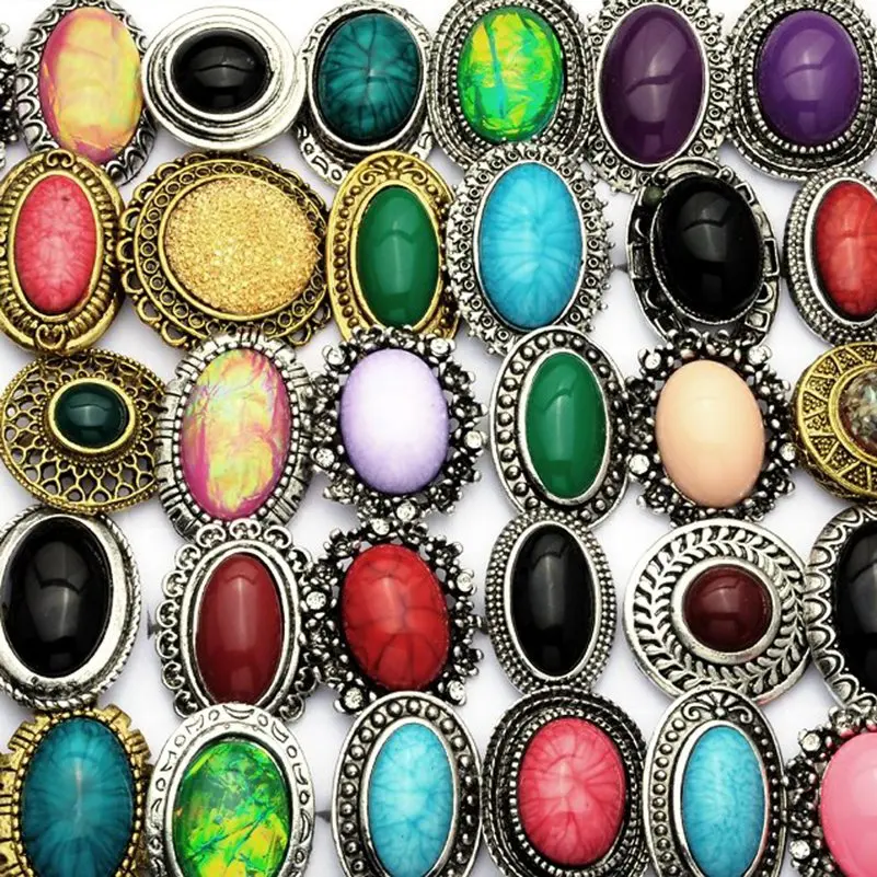 Wholesale 5Pcs/Lot Gothic Vintage Mixed Styles Colorful Big Stone Rings For Women Fashion Finger Ring Jewelry Accessories