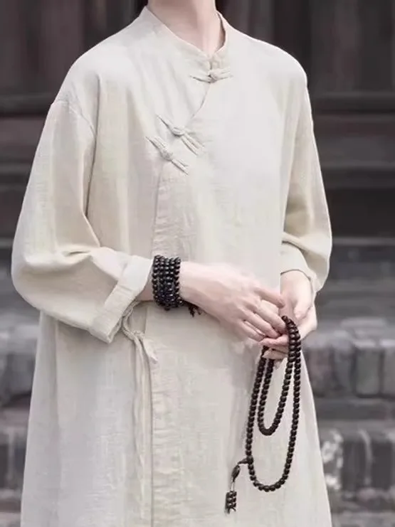 Setelan Zen Wanita dari Katun Linen Kasual Longgar dengan Pakaian Pendeta Buddha Tradisional Tiongkok...