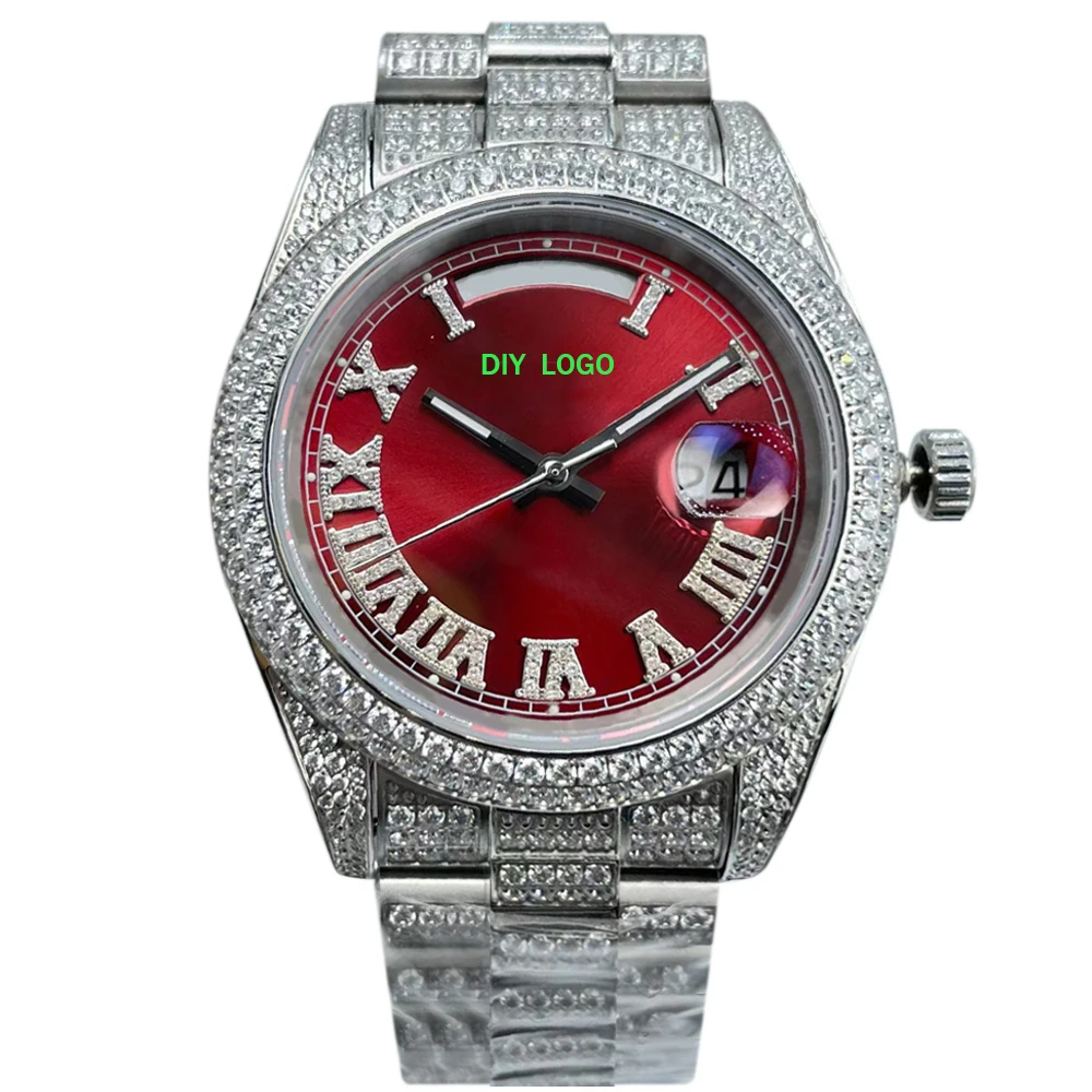 Customized LogoElegant 41mm men's automatic watch, diamond watch with Roman numeral mechanical movement, men's gift