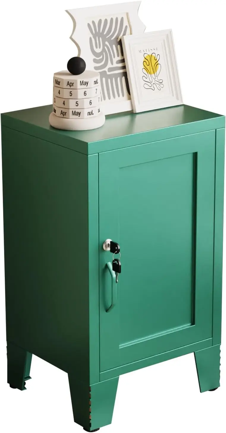 

Metal Nightstand with Lockable Cabinet, Compact Mini Locker Bedside Table for Kids & Adults, Modern Steel Side Table for Bedr