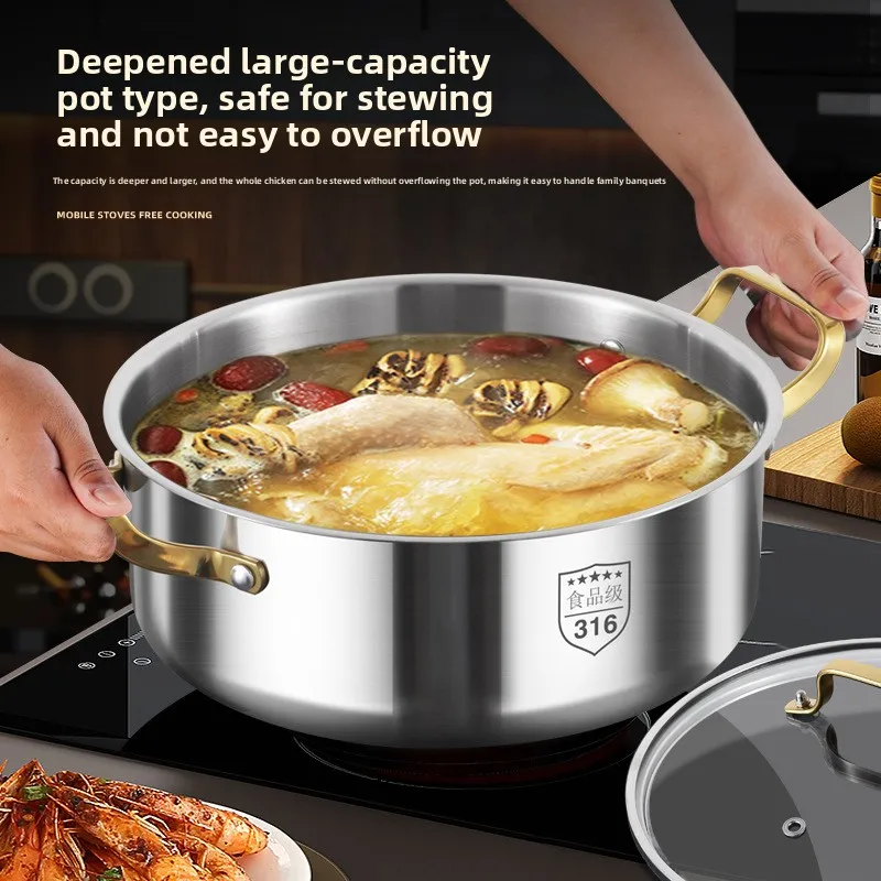 316 Stainless Steel Multi Layer Steamer Pot Dual Deck Integrated Steam Cook Induction Gas Compatible  Household Steamer Pot