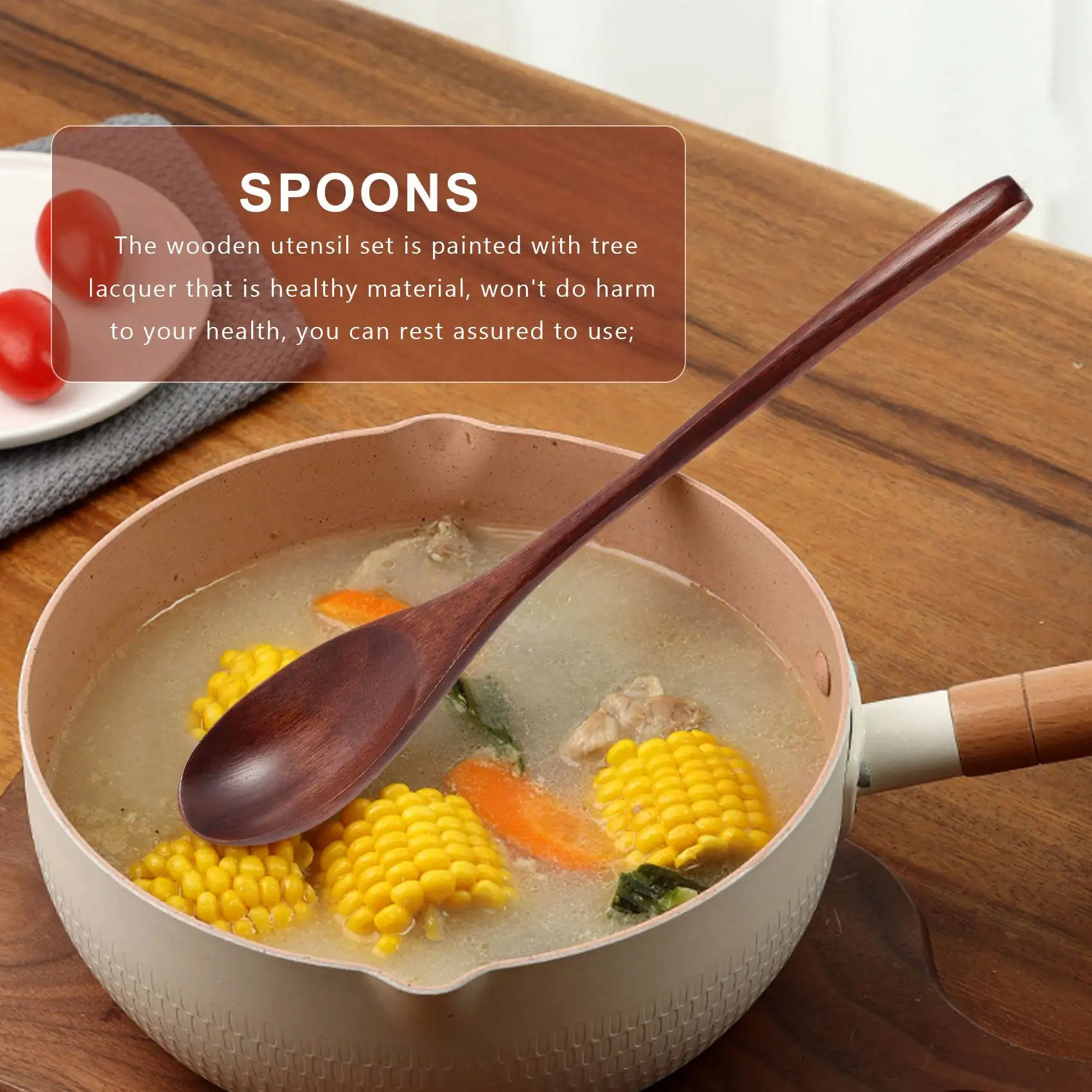 

NOCM 10 Pcs Wooden Spoons Forks Set Wooden Utensil Set Reusable Natural Wood Flatware Set for Cooking Stirring Eating