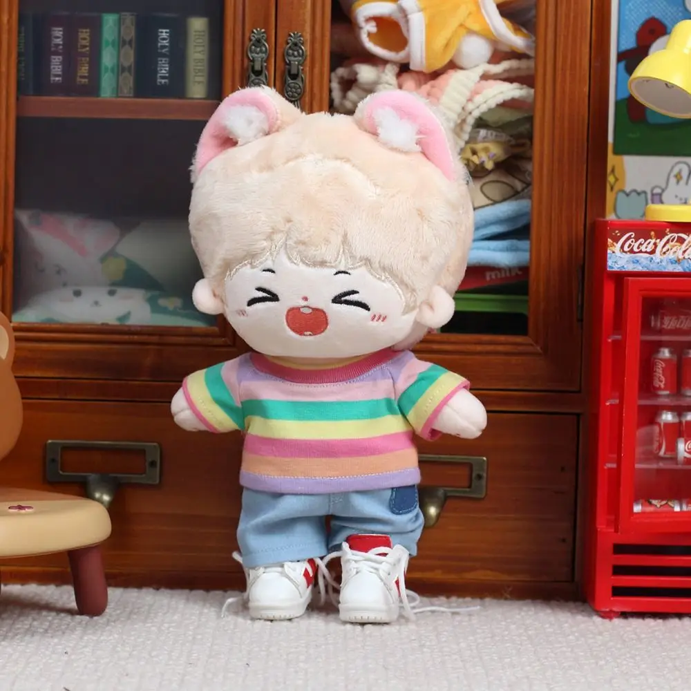 20cm Fashion Doll Clothes Cartoon Pattern summer T-shirt Jeans Set Playing House Toy DIY Doll Accessories