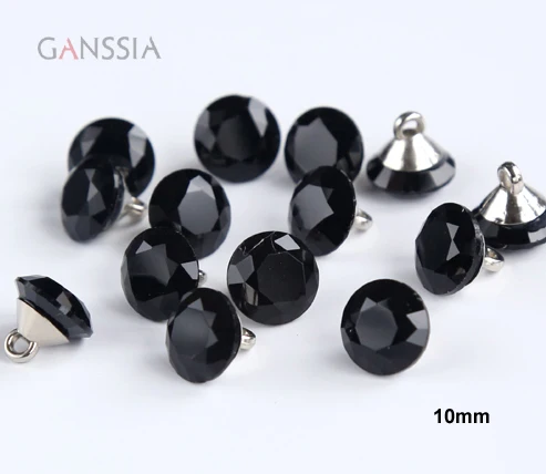 10pcs/lot Size:10mm Black Color Imitation Crystal Buttons Sewing for Shirt Glass Button DIY Scrapbooking (SS-99-1)