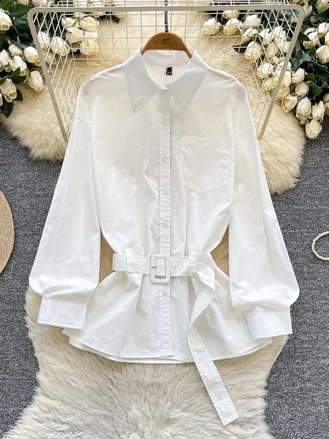 

Корейский Sle Simple Lazy Casual Long Sve irt Jaet, кружевная лоскутная свободная верхняя одежда с высокой талией, женский модный комплект