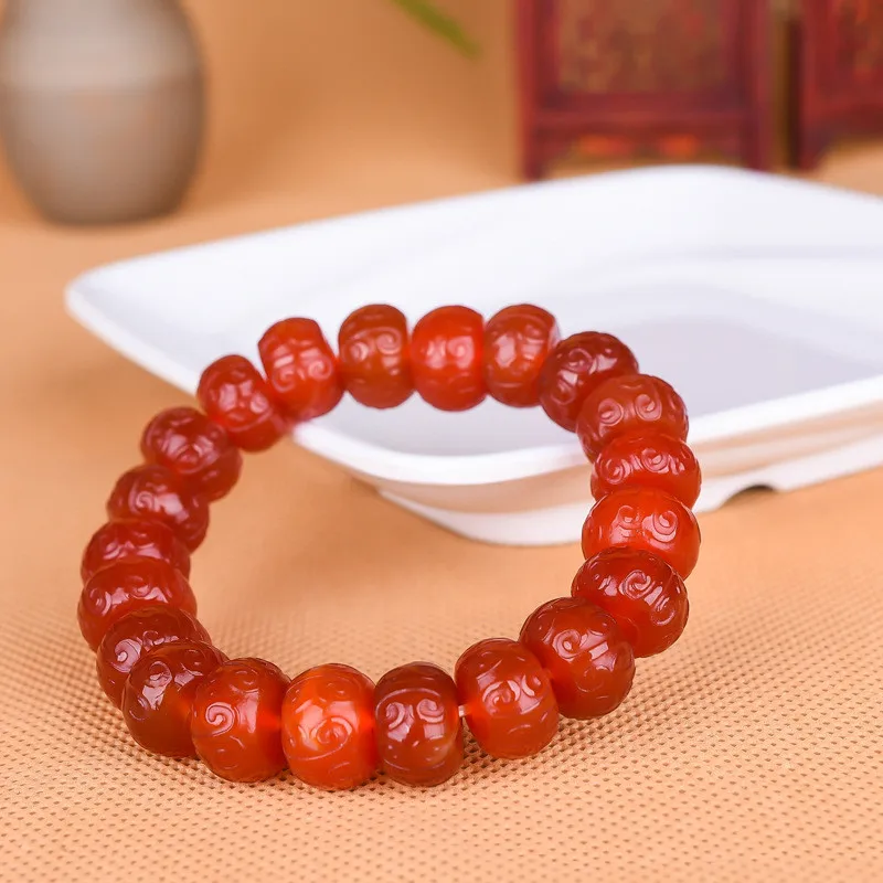 Natural Chalcedony Agate for Men and Women Lantern Bead Fashion Bracelet