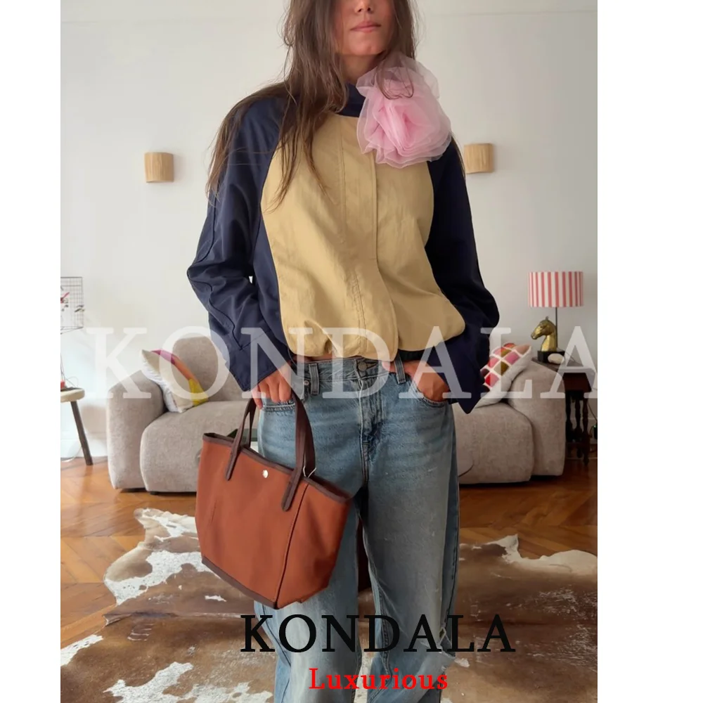 KONDALA Casual Chic Khaki Damen-Hosenanzug Patchwork Reißverschluss Locker Sitzendes Oberteil Lange Hose mit Elastischem Bund Mode 2026 Herbst Sportanzug – Detail 6