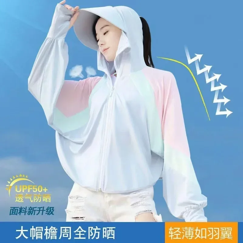 Women Outdoor Ultraviolet-proof Clothes Color-matching Ice Silk Sunscreen Clothes Summer Protection Hoodie Woman's Sports Jacket