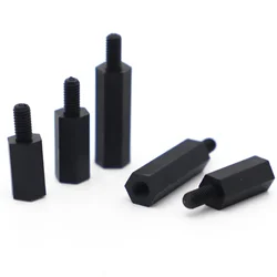 20/50pcs M2 M2.5 M3 M4*L+6mm Male to Female Black Nylon Standoffs Hex Spacer Standoff Pillar Plastic Spacing Screw