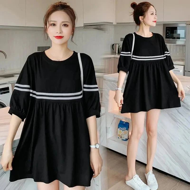 

Summer T-Shirt Female Short-Sleeved Maternity Wear New Streak Mid-Length Loose Maternity T-Shirt Sweater Maternity Top Plus Size