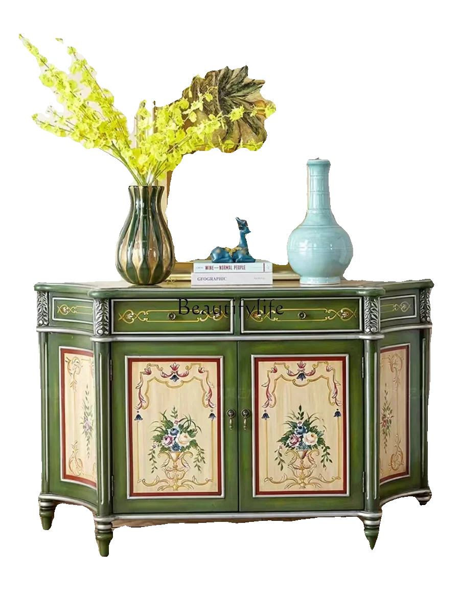 Painted American light luxury double-door chest cabinet home decoration storage rack dining side cabinet retro