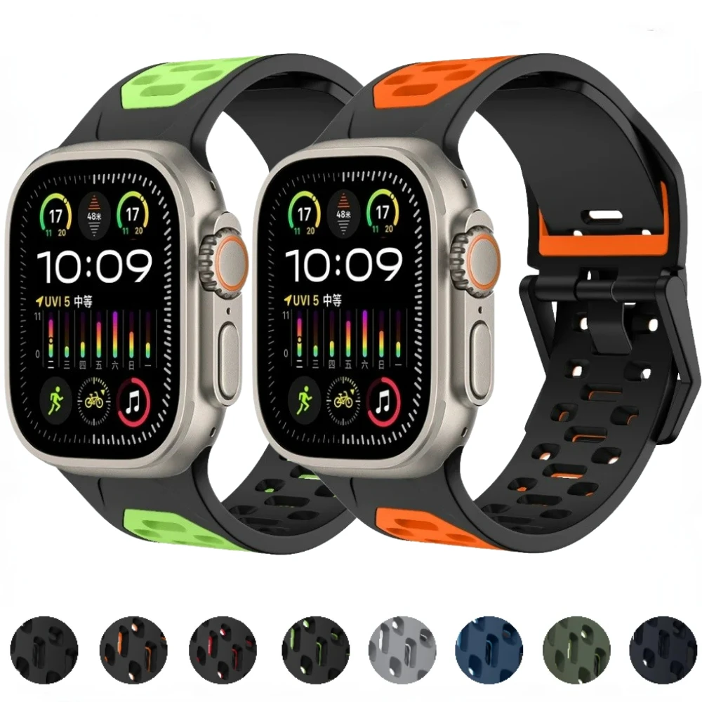 

Two-color Silicone Strap for Apple Watch Band 49mm 45mm 44mm 46mm Sports Breathable Strap iWatch Series Ultra 10 9 8 7 6 5 4 SE