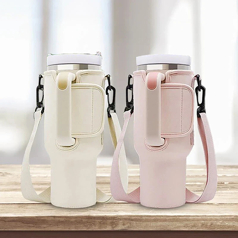 ● 40oz Water Bottle Carrier Bag Adjustable Shoulder Strap Mug Cups Sleeve Solid Color Bottle Holder For Outdoor Hiking