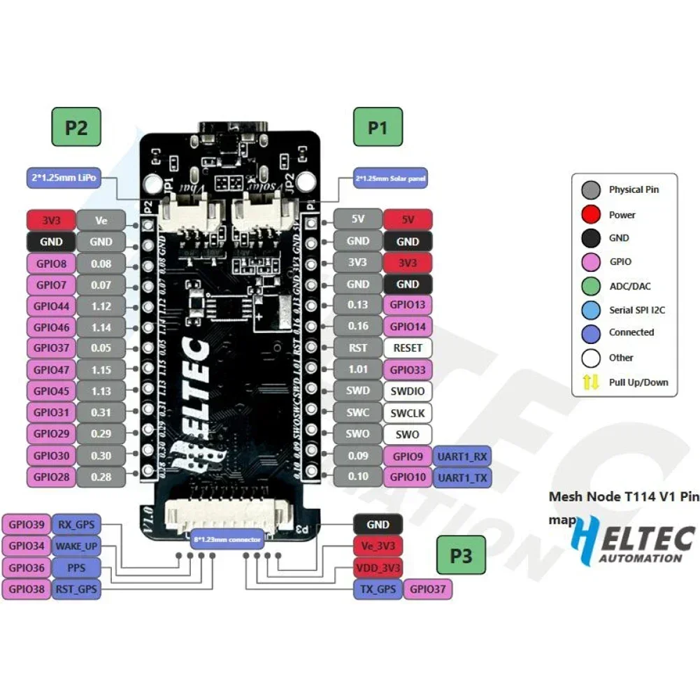 Heltec Mesh Node T114 LoRa + BLE 868MHz 915MHz nRF52840 SX1262 Pantalla TFT Placa de desarrollo de posicionamiento de baja potencia para Arduin + o Meshtastico