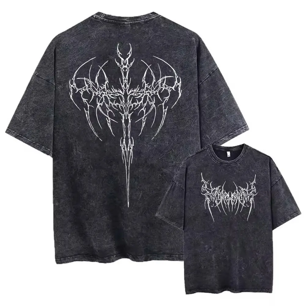 Herren Vintage Baumwoll-T-Shirts Harajuku Gothic Streetwear Weiche Y2k Acid Washed T-Shirts Mädchen Lose Mode Bedruckte Oberteile Unisex – Detail 5