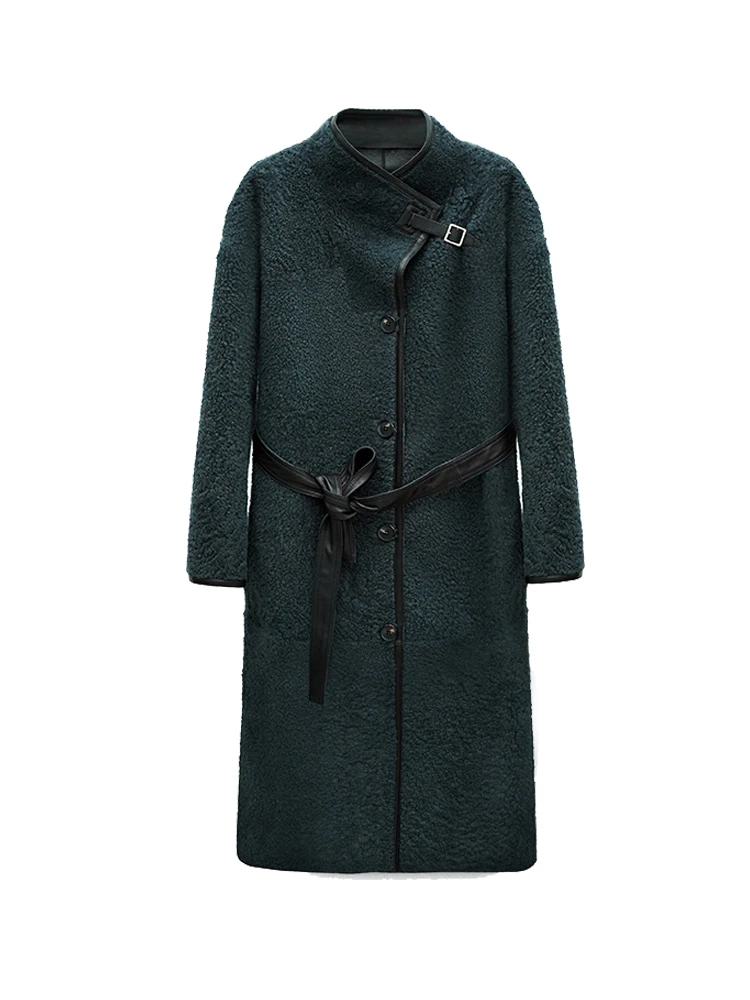 الراقية الفاخرة ميرينو الأغنام الفراء جواكت شتوية النساء بسيطة على الوجهين ارتداء تصميم الدانتيل متابعة طويلة جلد طبيعي معطف الفرو الحقيقي