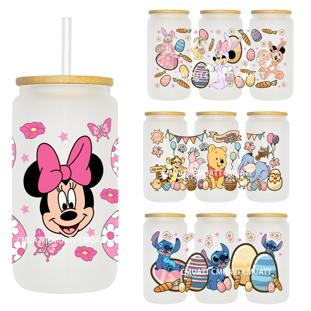 Easter Eggs Cartoon Animals 16OZ UV DTF Cup Wrap Transfer Sticker Custom Label DIY Durable Waterproof Logo For Libbey Glass Can