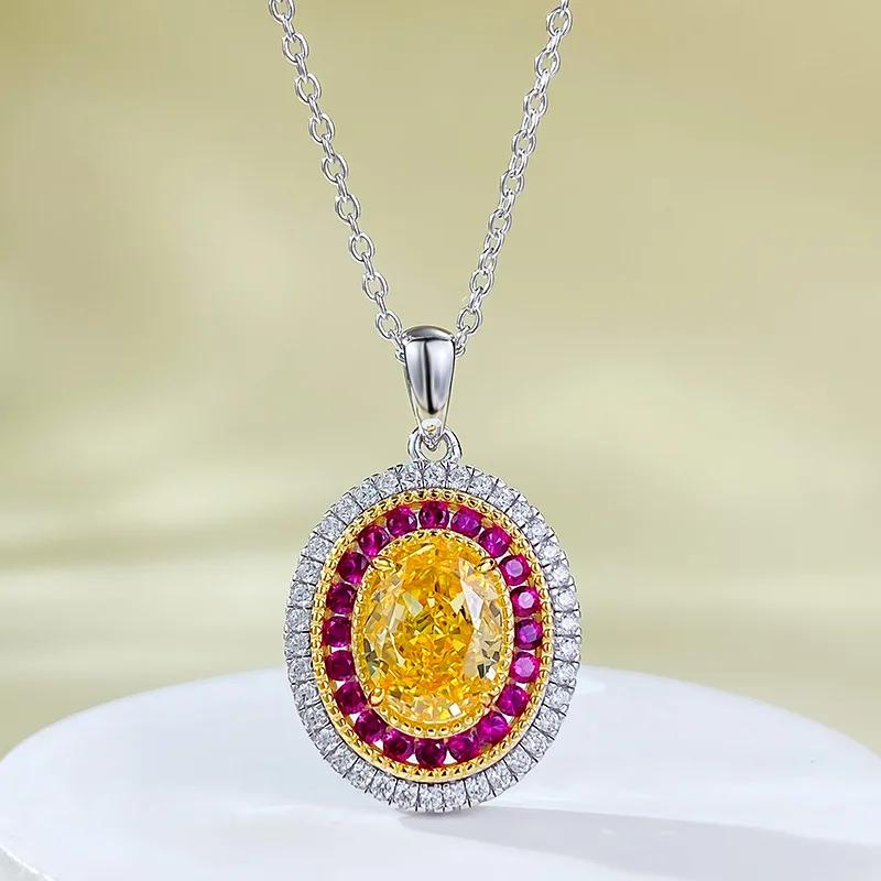 European and American new necklace 925 sterling silver yellow diamond 7 * 9 niche design collarbone necklace for women