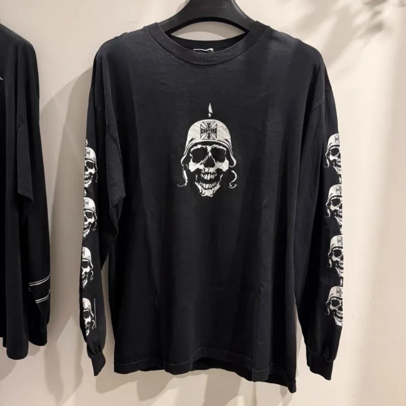 Skull Cross Helmet Printed Cotton Black Round Neck Long Sleeve West Coast Choppers Sweatshirt American Street Men Women Top