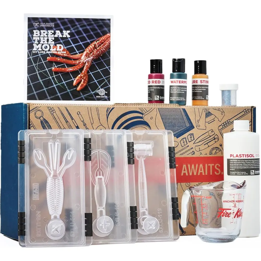 

DIY Soft Plastic Lure Kit: Molds, Plastisol, Colors, Glitter & Scent - Perfect Fishing Gift for Men